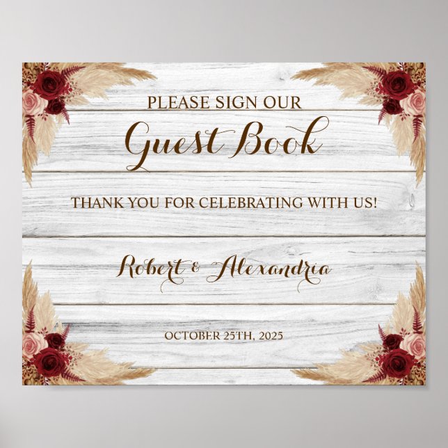 Panneau d'herbe de Pampa Signez notre livre d'or M (Devant)