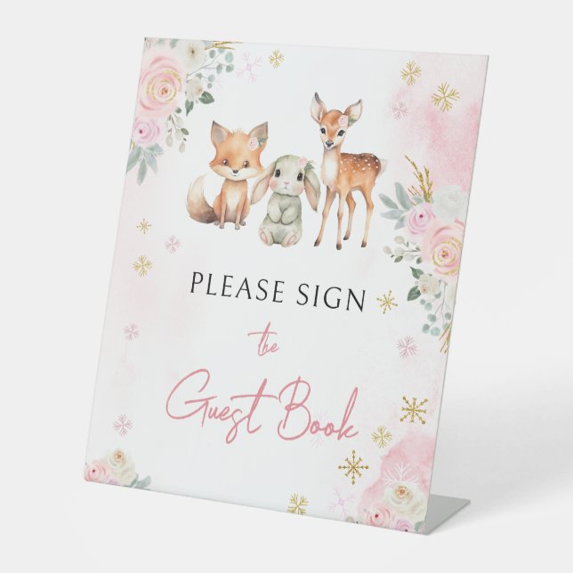 Panneau du baby shower d'hiver rose (Recto)