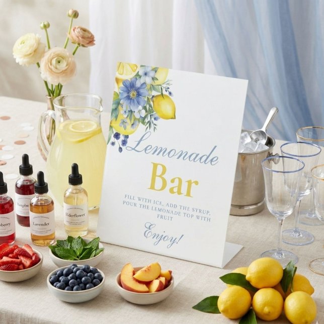 Panneau du bar à limonade florale bleue citron (Créateur téléchargé)