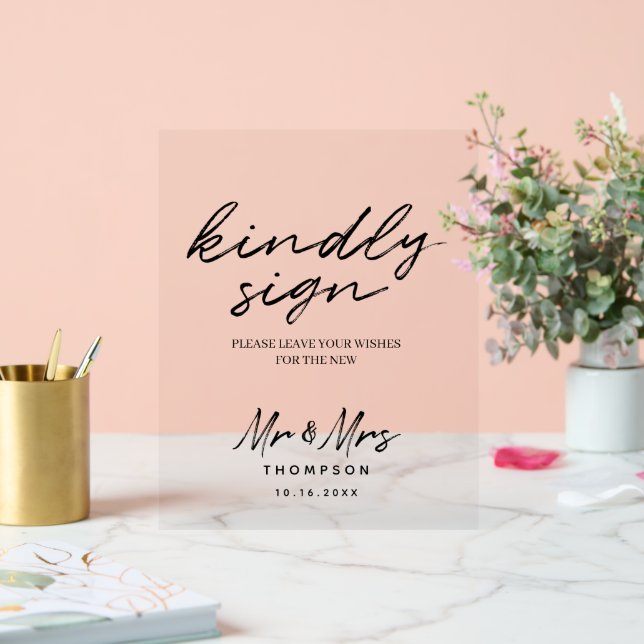 Panneau du livre d'hôtes Mariage de script simple  (Mariage)