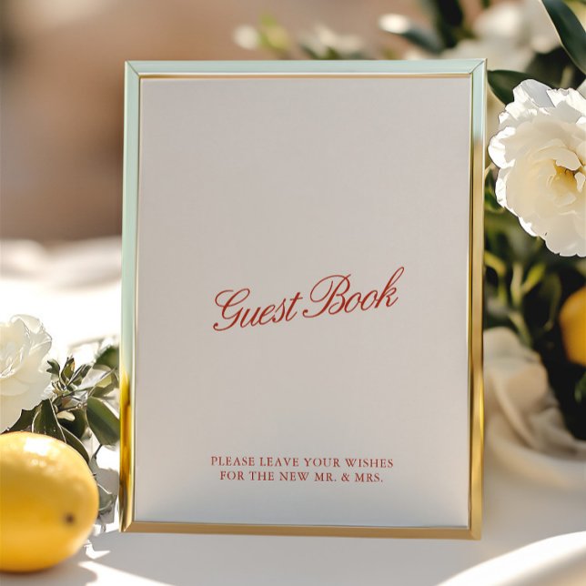 Panneau du livre d'hôtes vintage rouge et ivoire M (Vintage Red & Ivory Wedding Guest Book Sign)