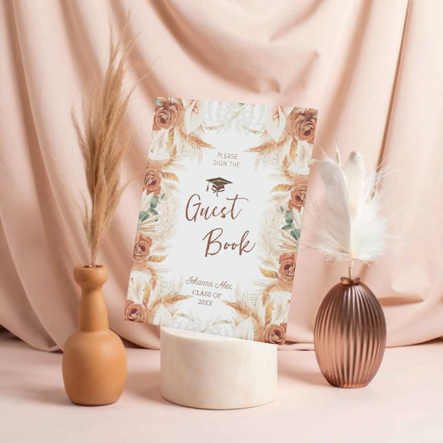 Panneau du livre d'invité de la fête de graduation (Welcome your guests with style! Personalize this Editable Boho Graduation Party Guest Book Sign .)