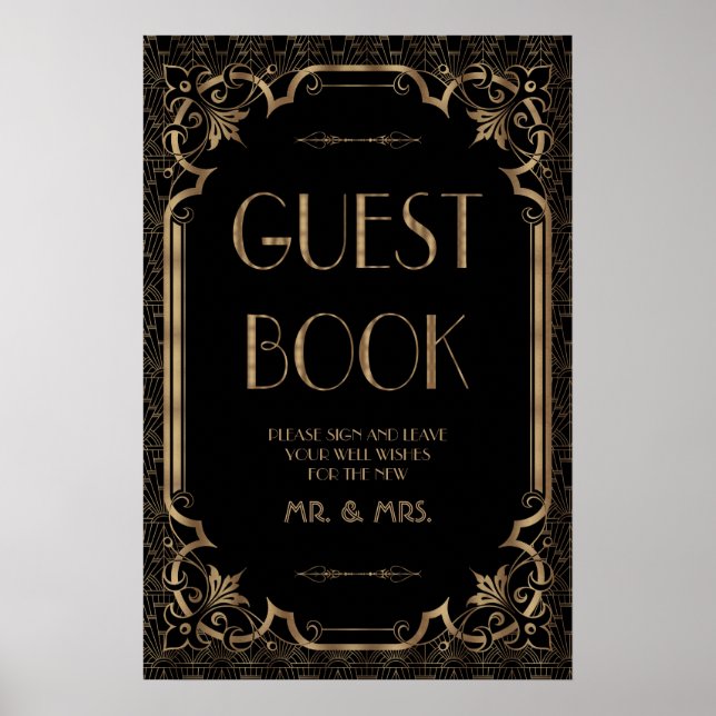Panneau du livre d'or Art Déco Gatsby Black Great (Devant)
