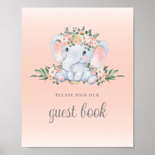 Panneau du livre d'or Baby shower d'éléphant rose