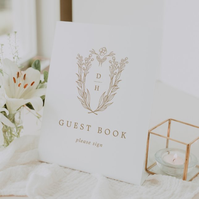 Panneau du livre d'or blanc Mariage DAPHNE (DAPHNE Antique Gold White Wedding Guest Book Sign)