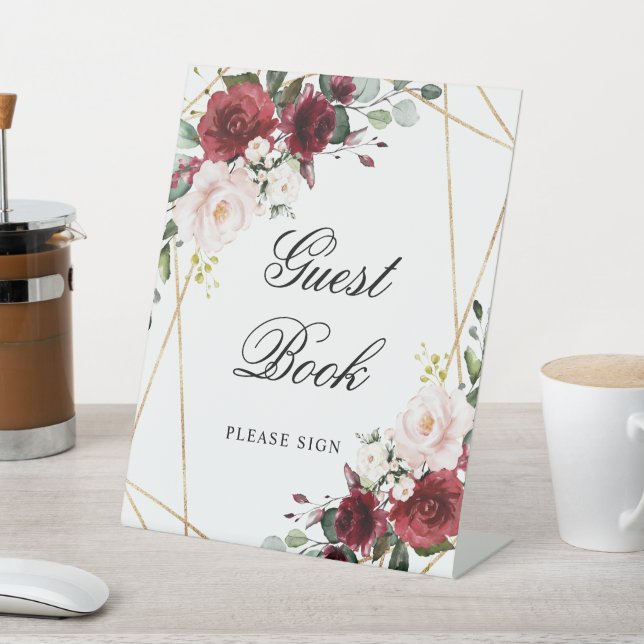 Panneau du livre d'or Blush Pink & Burgundy Rose D (In SItu)