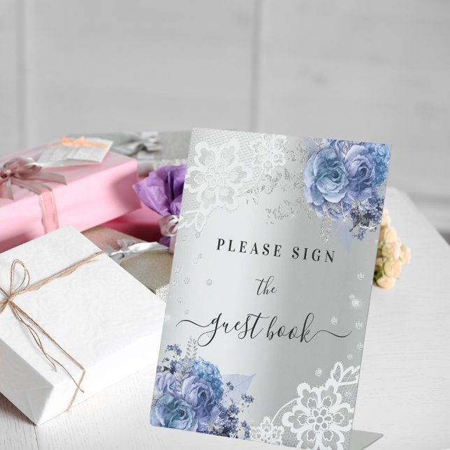 Panneau du livre d'or en dentelle bleu argenté (Créateur téléchargé)