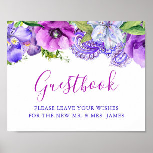 Panneau du livre d'or Mariage Floral Purple Paisle