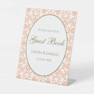 Panneau du livre d'or Mariage vintage Peach