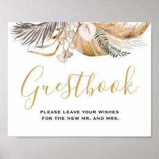 Panneau du livre d'or minimal Mariage de la feuill