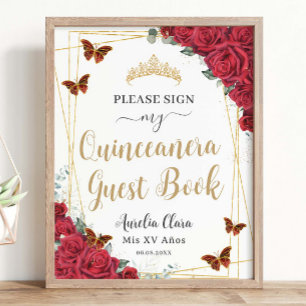 Panneau du livre d'or Red Roses Quinceanera