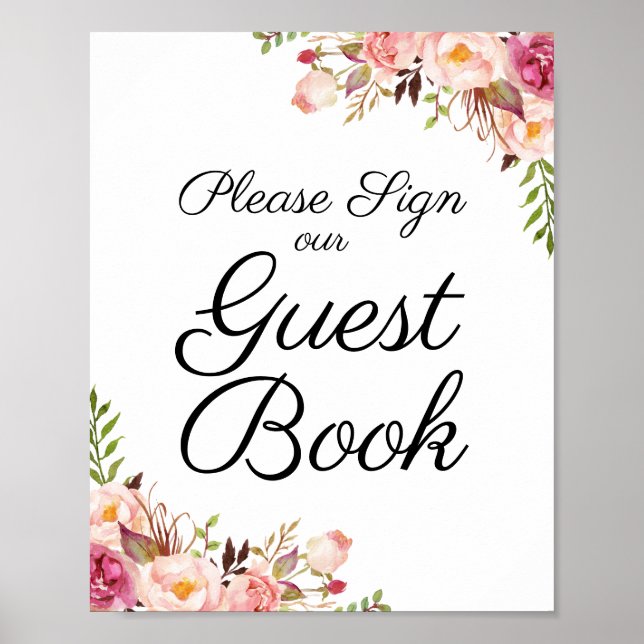 Panneau du livre d'or Rustic Rose Floral Mariage (Devant)