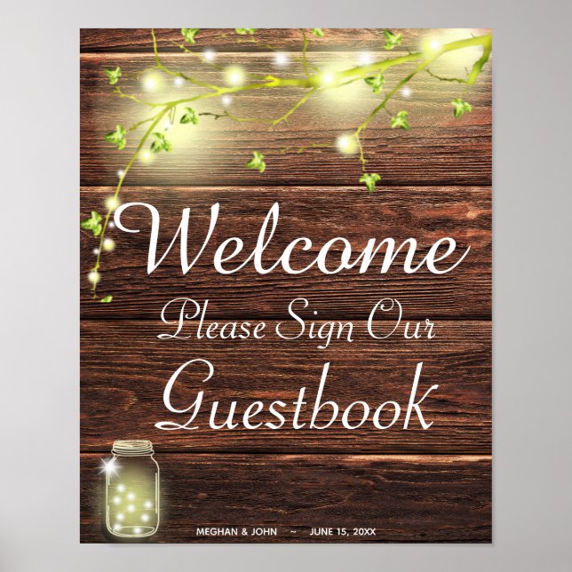 Panneau du livre d'or Rustique Mason String Lights (Devant)