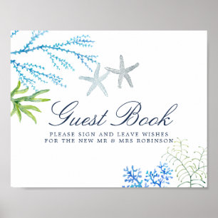 Panneau du livre d'or Watercolor Seaweed Beach Wed