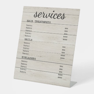 Panneau du menu du salon en bois rustique