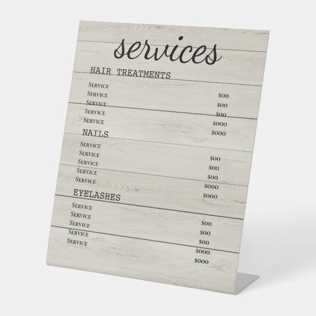 Panneau du menu du salon en bois rustique (Recto)