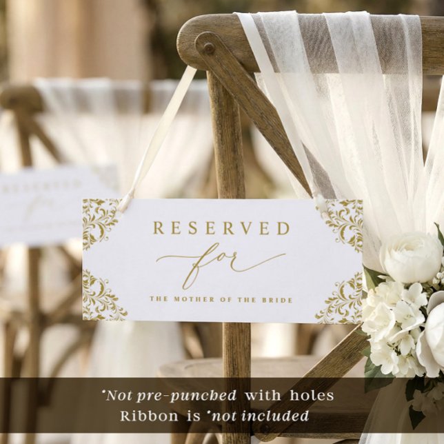 Panneau élégant de chaise ou de rangée réservée po (Elegant vintage gold wedding reserved cards to hang on chairs)