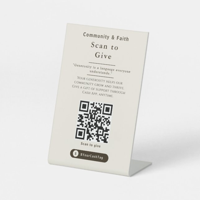 Panneau élégant de code QR pour pourboire | Pourbo (Recto)