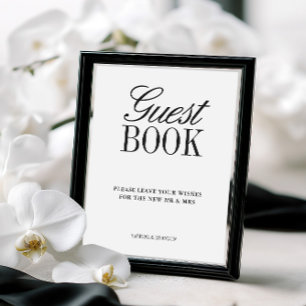 Panneau élégant de livre d'or de mariage noir et b