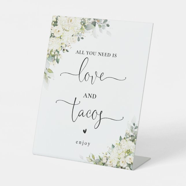 Panneau Élégant Fleurs Blanches Amour et Tacos (Recto)
