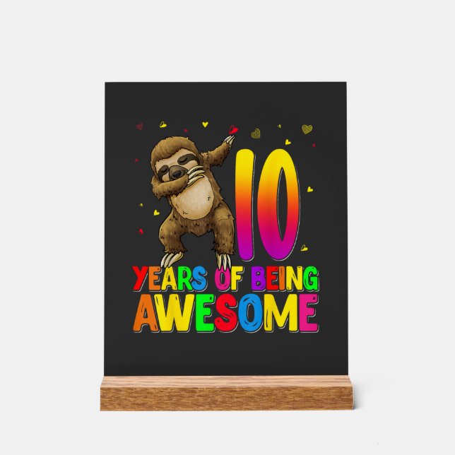 Panneau En Acrylique 10 Years Old Birthday Sloth Dabbing 10th Birthday  (Recto)