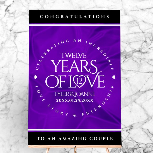 Panneau En Acrylique 12ème anniversaire de la Mariage de soie (Elegant 12th Silk Wedding Anniversary Acrylic Sign Cover Photo)