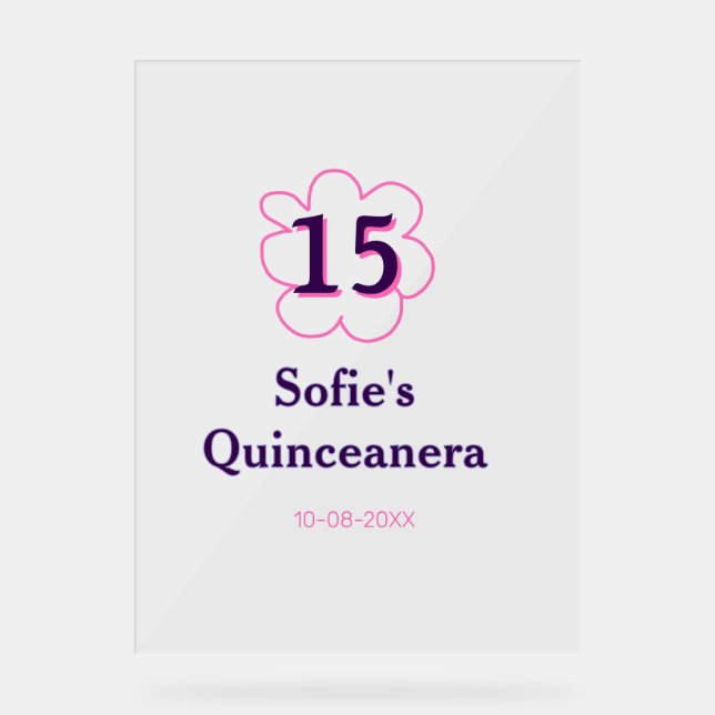 Panneau En Acrylique 15e anniversaire quinceanera heureux date rose vio (Recto)