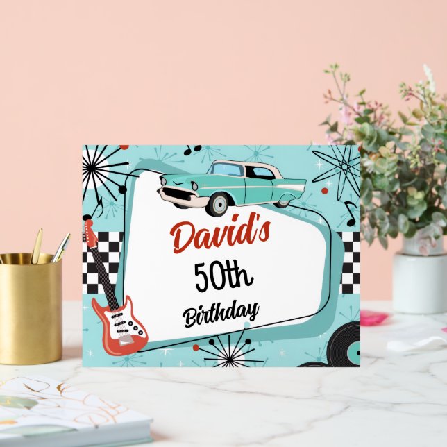 Panneau En Acrylique 1950's Retro Red & Blue Birthday Party  (Mariage)