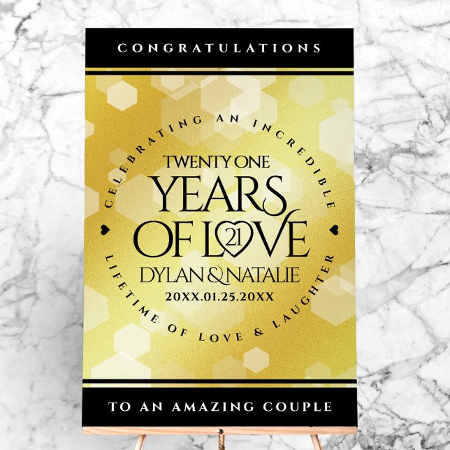 Panneau En Acrylique 21ème anniversaire de Mariage en laiton (Elegant 21st Brass Wedding Anniversary Acrylic Sign Cover Photo)