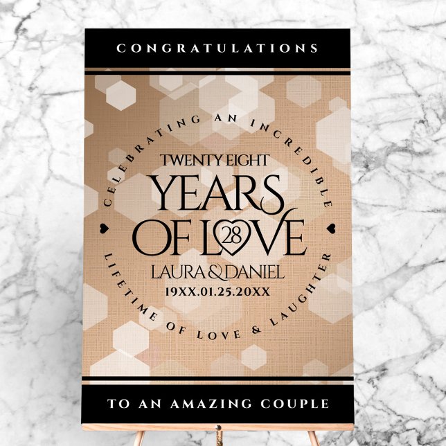 Panneau En Acrylique 28e anniversaire du Mariage de lin élégant (Elegant 28th Linen Wedding Anniversary Acrylic Sign Cover Photo)