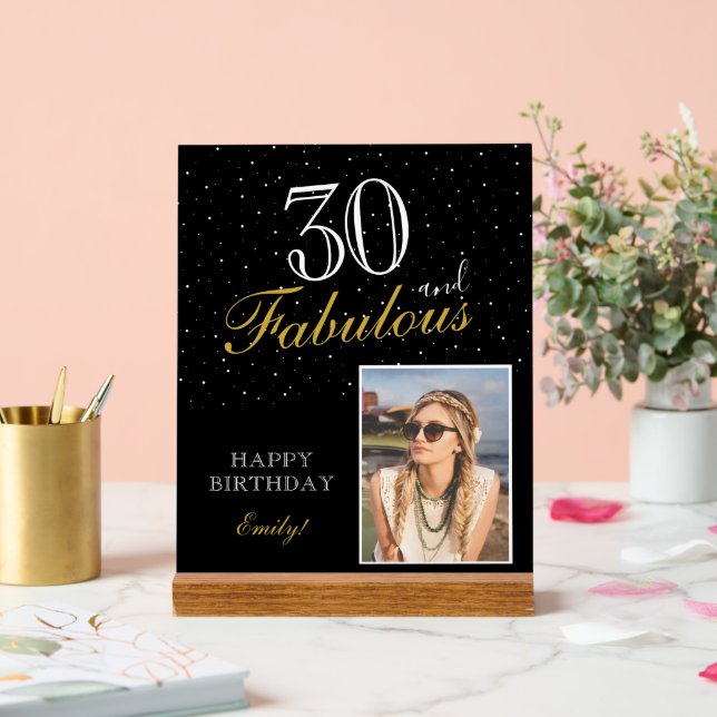 Panneau En Acrylique 30 et fabuleux Elegant Black Birthday Photo (Mariage)