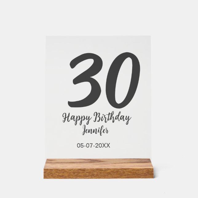 Panneau En Acrylique 30e anniversaire ajouter nom date année noir modèl (Recto)