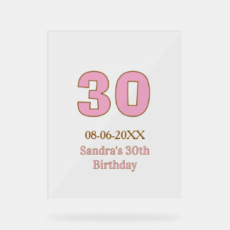 Panneau En Acrylique 30e anniversaire gras rose nom date simple mi