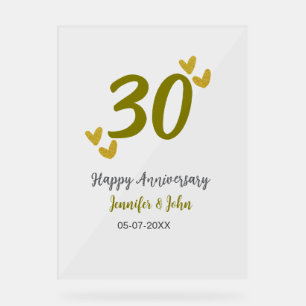 Panneau En Acrylique 30e anniversaire heureux couple de mariages gris d
