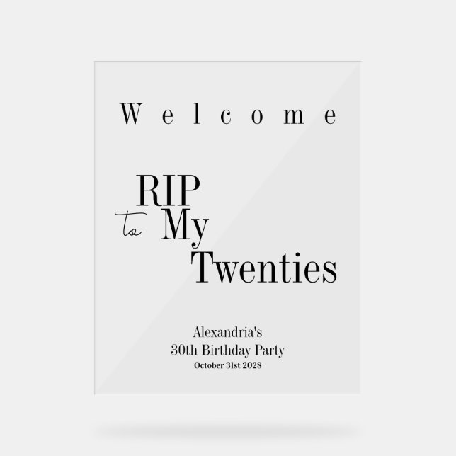 Panneau En Acrylique 30e anniversaire RIP 20s Party Bienvenue minimal (Recto)