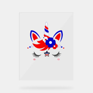Panneau En Acrylique 4 juillet Unicorne Top Drôle Mignonne Patriotique