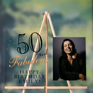 Panneau En Acrylique 50 et fabuleux Elegant Black 50th Birthday Photo