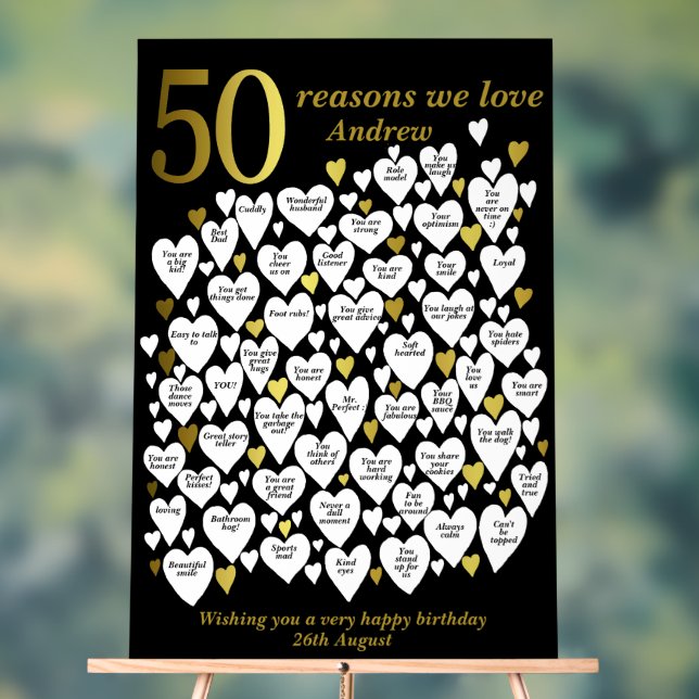 Panneau En Acrylique 50 raisons Nous vous aimons 50e Anniversaire Coeur (Neutre)