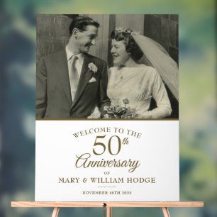 Panneau En Acrylique 50e anniversaire d'or Mariage photo Bienvenue