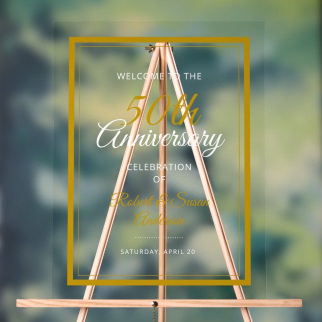 Panneau En Acrylique 50e anniversaire du Mariage Bienvenue (Neutre)