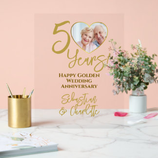 Panneau En Acrylique 50e anniversaire du Mariage Photo de coeur