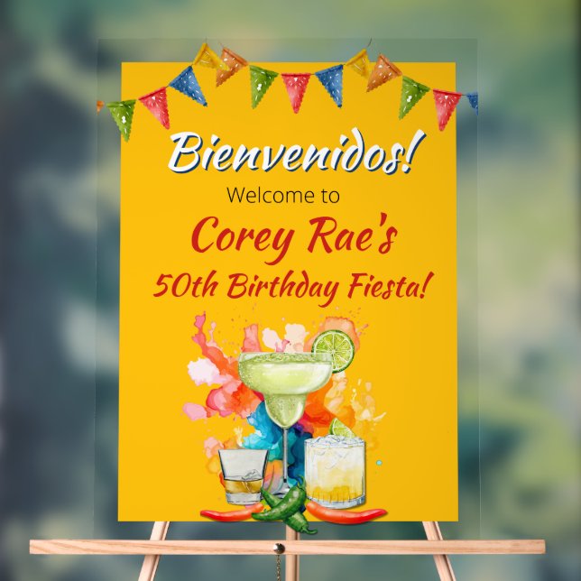 Panneau En Acrylique 50th Birthday Fiesta Themed Bienvenidos Welcome (Neutre)