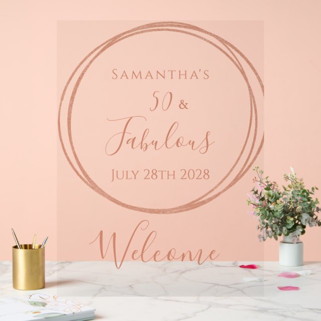 Panneau En Acrylique 50th Birthday Rose Gold Minimal Welcome (Mariage)