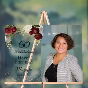 Panneau En Acrylique 60 et Fabulous Glam Rose Floral fête d'anniversair