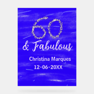 Panneau En Acrylique 60 & fabuleux anniversaire bleu argent ajouter nom