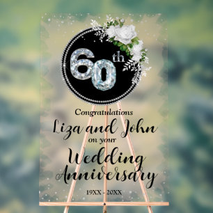 Panneau En Acrylique 60e Anniversaire de Mariage Diamant