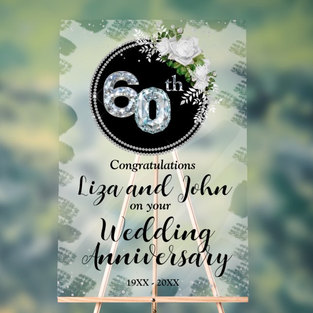 Panneau En Acrylique 60e Anniversaire de Mariage Diamant (Neutre)