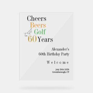Panneau En Acrylique 60e anniversaire Golf Cheers Bières Accueil minima