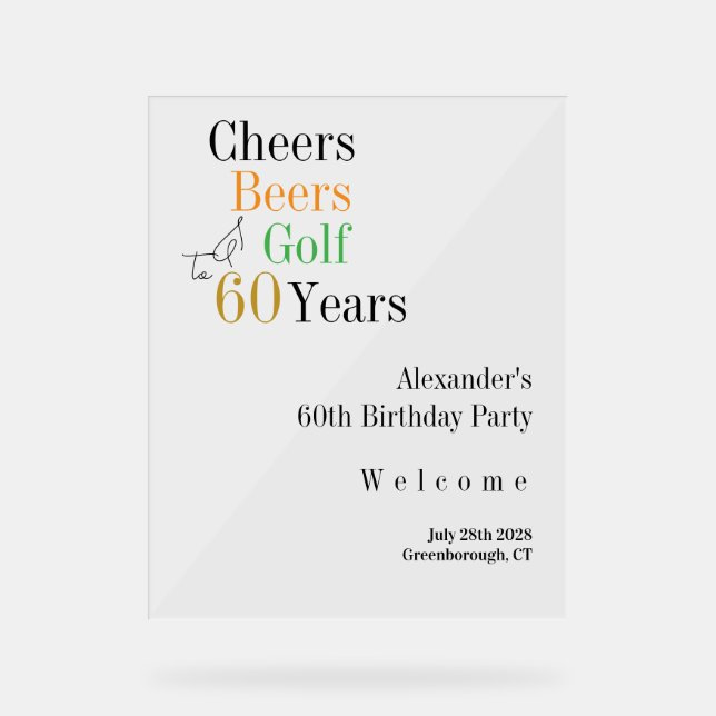 Panneau En Acrylique 60e anniversaire Golf Cheers Bières Accueil minima (Recto)