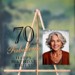 Panneau En Acrylique 70 et fabuleux Elegant Black 70th Birthday Photo<br><div class="desc">70 et fabuleux Elegant Black 70th Birthday Photo Acrylique Signe. 70 et texte fabuleux en script tendance avec un nom. Personnalisez-le avec votre photo,  votre nom et l'âge,  et faites votre propre tableau de fête d'anniversaire. C'est un grand signe et un décor pour la fête d'anniversaire d'une femme.</div>